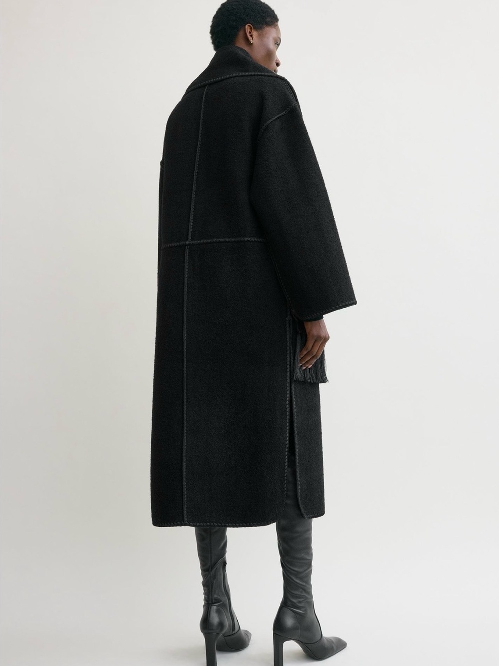 Toteme Black Long Wool Button Coat with Scarf - Picture 4 of 7